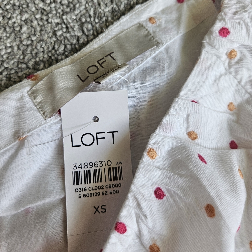LOFT dotted embroidered v neck tiered swing mini dress, xs, white - Picture 8 of 11